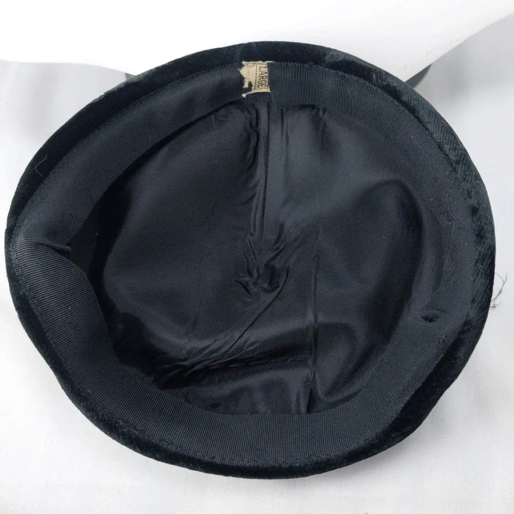 Vintage 1950's Womens Pillbox Hat Black Velvet Removable Modesty Veil Sz Large
